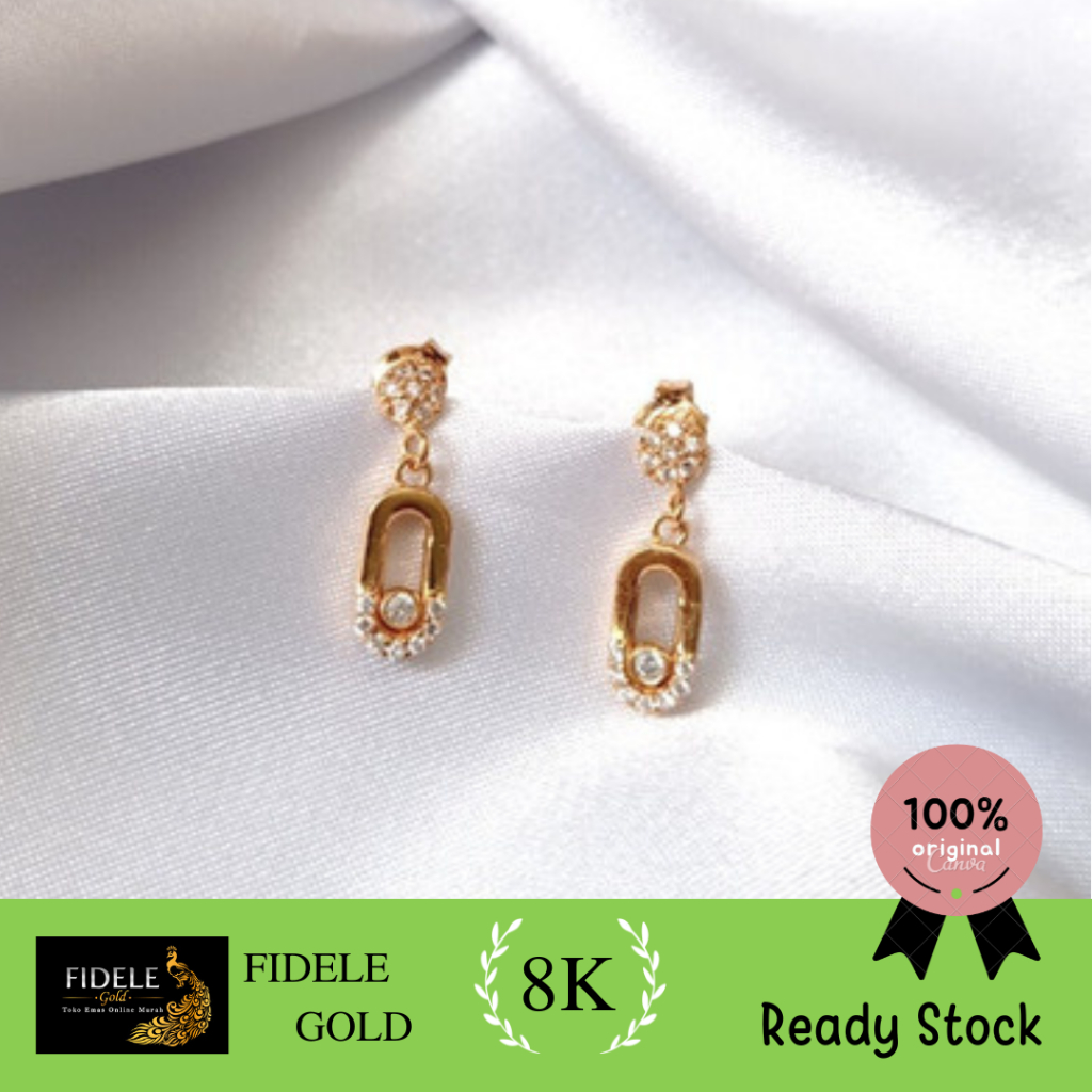 Anting fashion permata variasi cantik anting emas asli kadar muda 8k 375