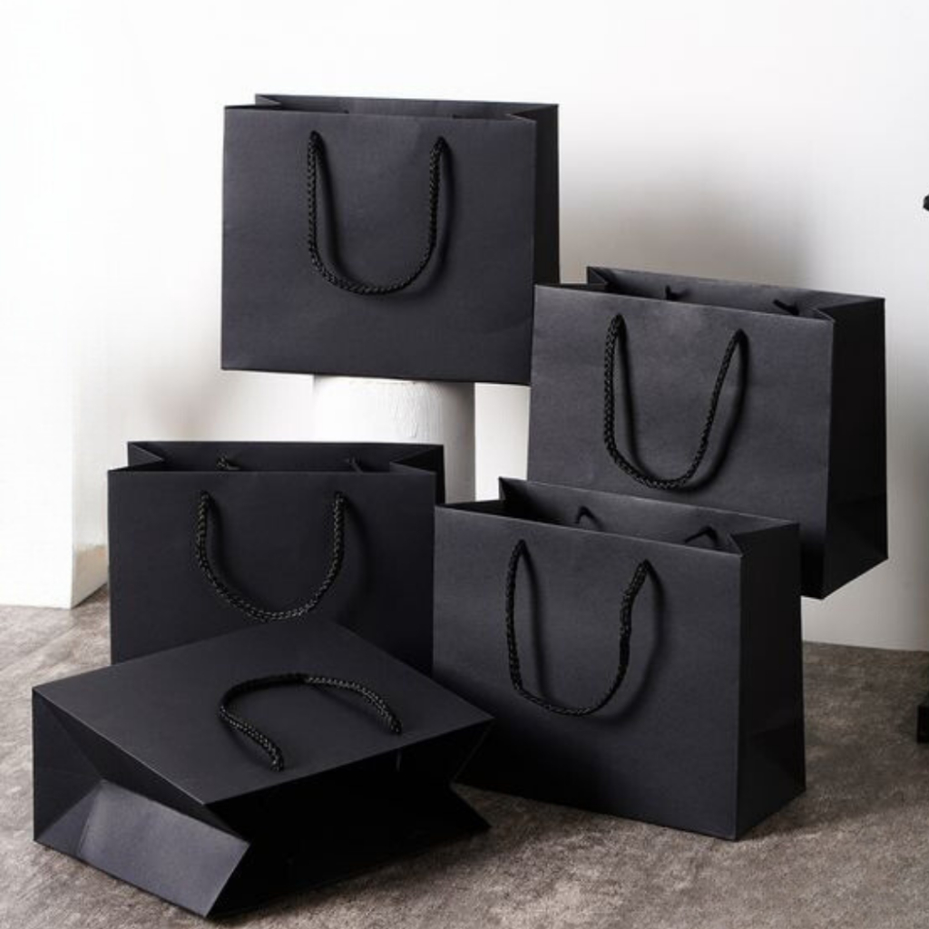 

PAPER BAG HITAM POLOS / PAPER BAG TALI KERTAS PACKING SOUVENIR MURAH UKURAN BESAR 37X17X27 CM