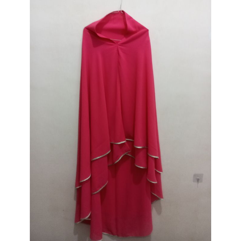 Pre loved/Thrift/Second/Bekas Khimar Jumbo Syar'i Lebaran Umroh Pink Fanta List Silver Adem Bagus No