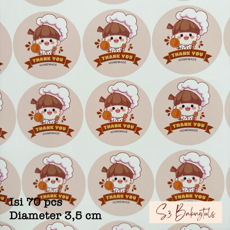 

sticker label stiker thank you cute chef vintage isi 70 pcs diameter 3,5 cm
