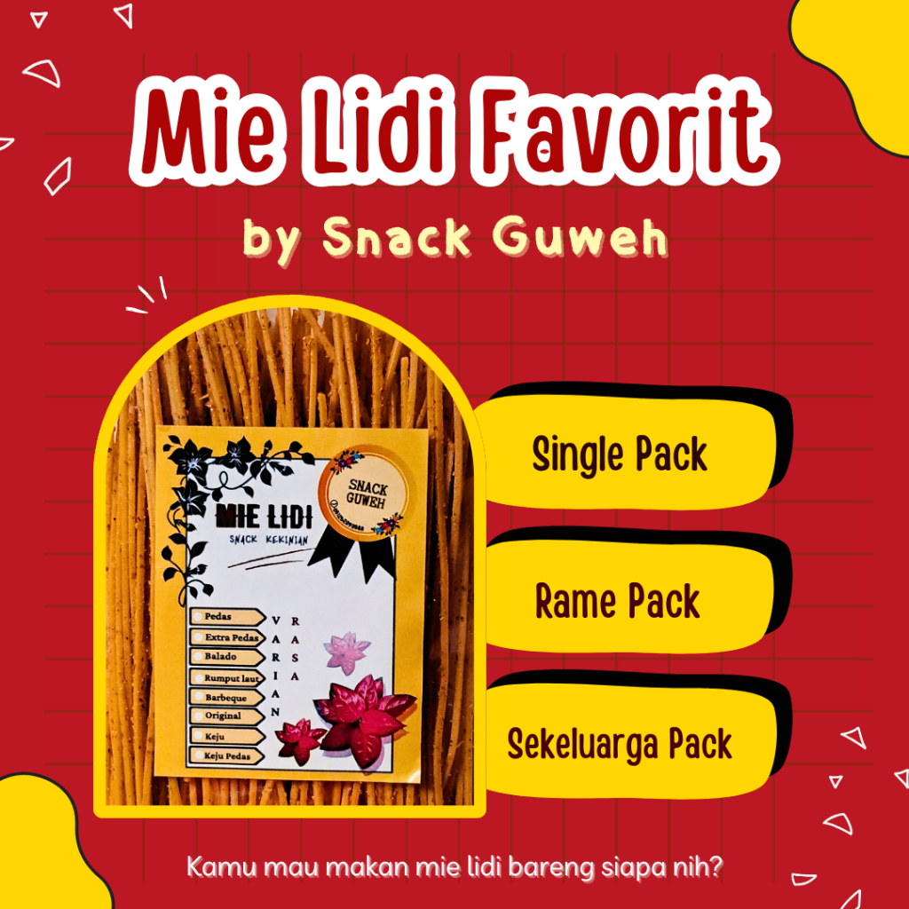 

Mie Lidi Extra Pedas, Balado, Keju | Mie Lidi Murah 150gr