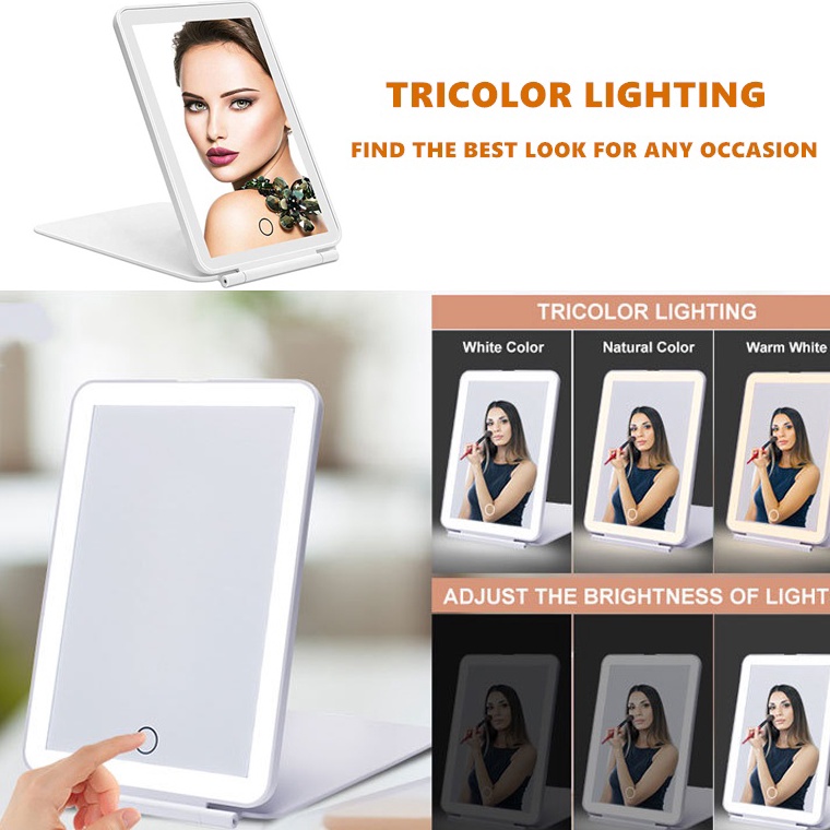 HARGA BERSAHABAT Cermin LED Rechargeable Tombol Touch Screen  Mirror Touch Screen Led Cermin Makeup 
