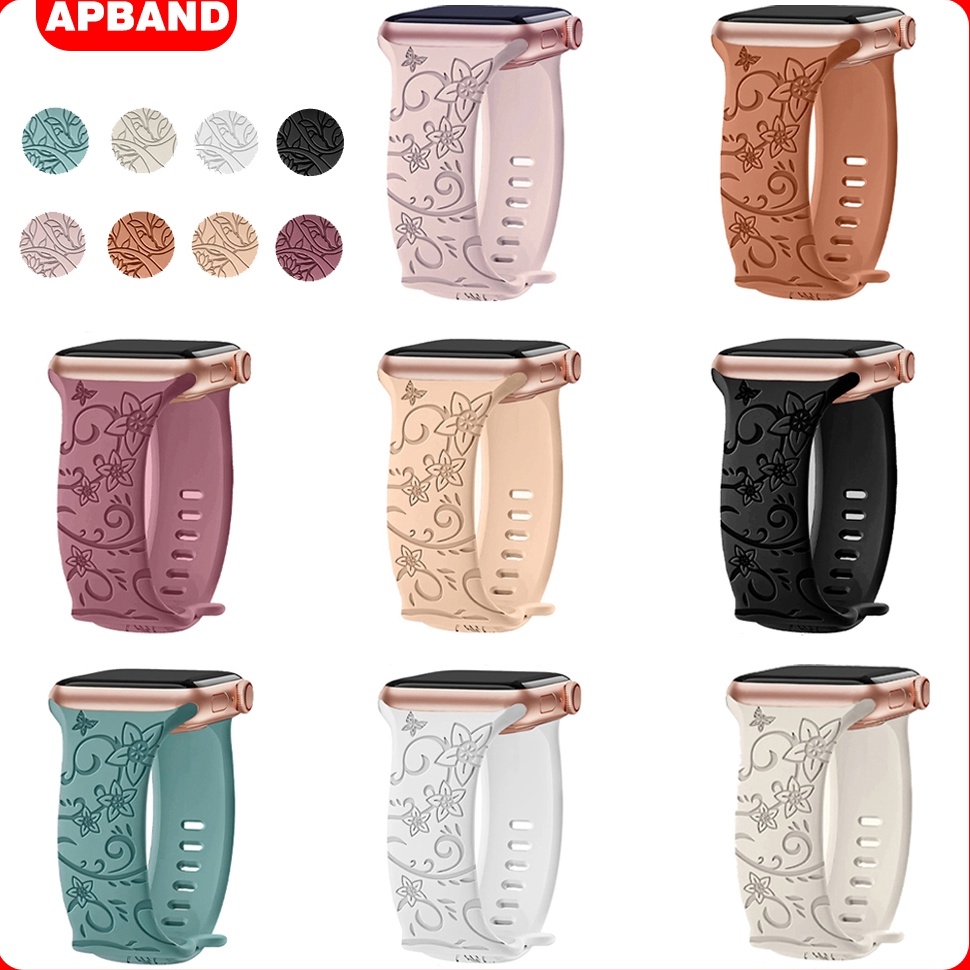 MURAH Silicone Print Strap iWatch IWO HW 49 45 44 42 41 4 38 mm Soft Sport Engraved Band Women Silic