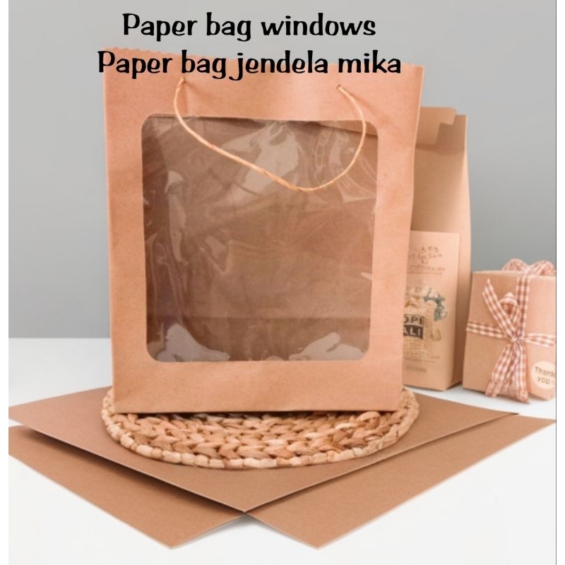 

PAPER BAG WINDOWS, PAPER BAG JENDELA MIKA, TAS MIKA COKLAT POLOS MURAH