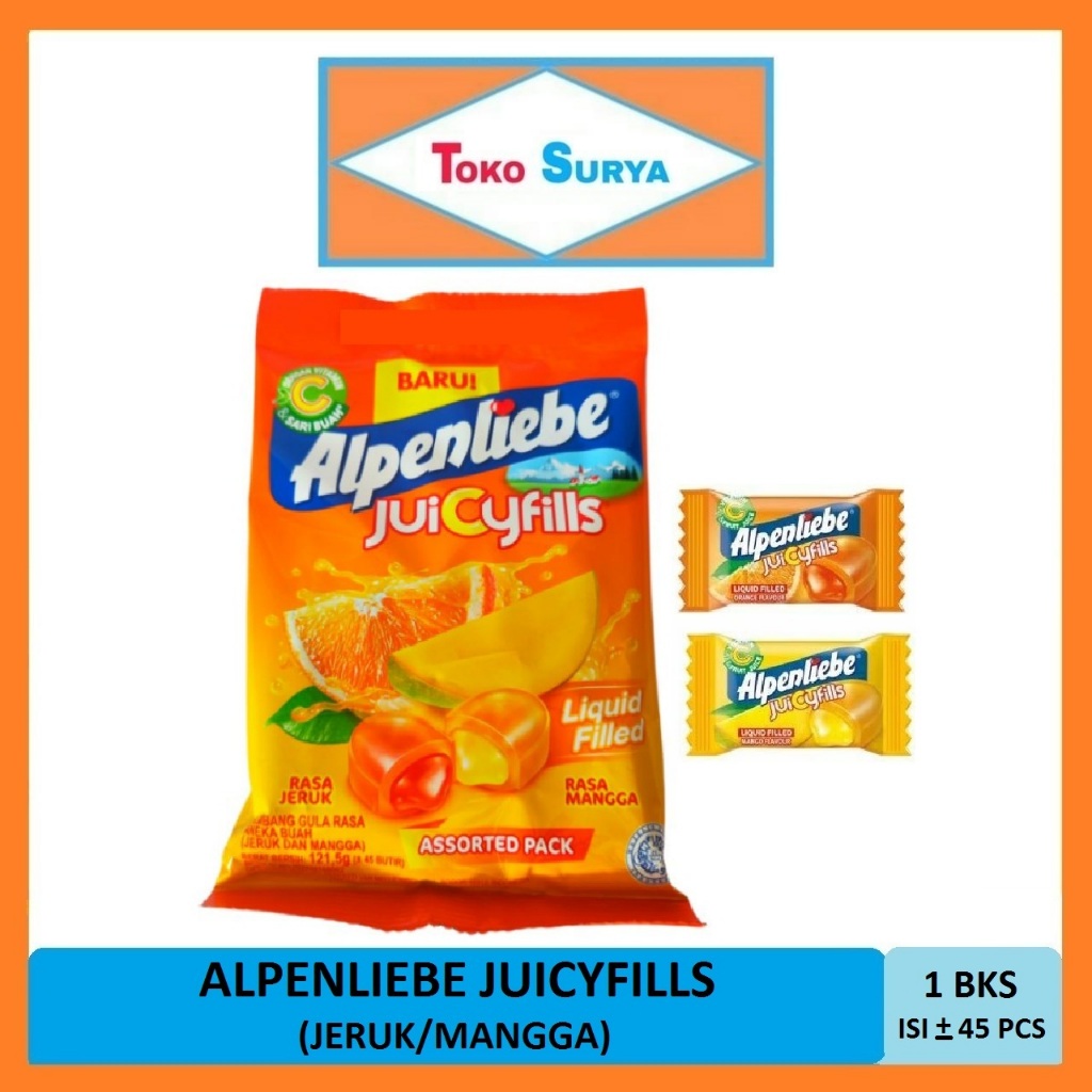 

Alpenliebe Juicyfills Permen Kembang Gula Rasa Jeruk Dan Mangga 121.5 Gr