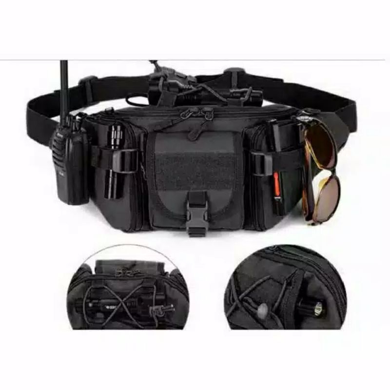 Tas Selempang Paha Pinggang Army Tactical Pria Militer Loreng Hitam Polos Tas Sabuk Sling bag Sampin
