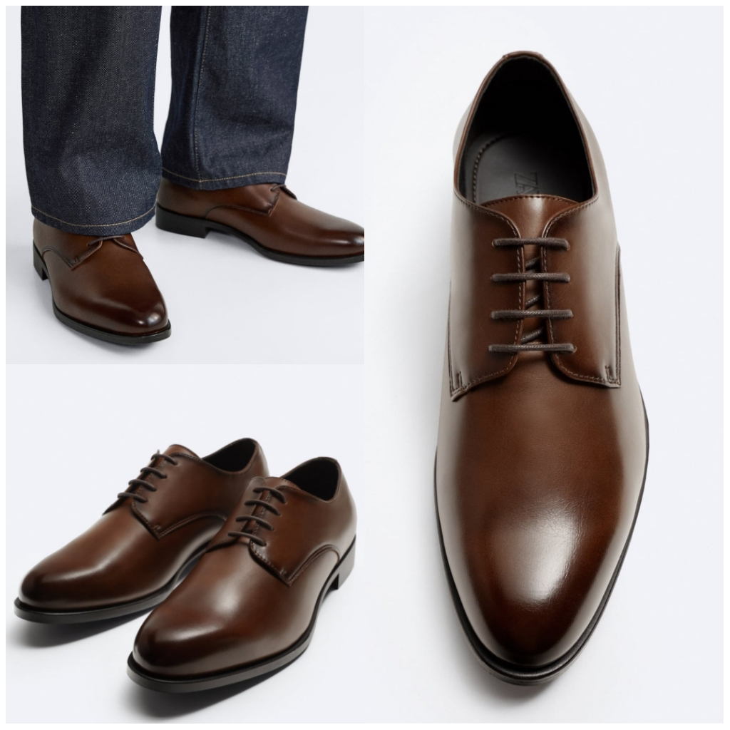 Sepatu Pria Zara Classic Formal Shoes Man Shoes Original Brown Ujung Lancip Coklat Resmi Pantofel Cowok