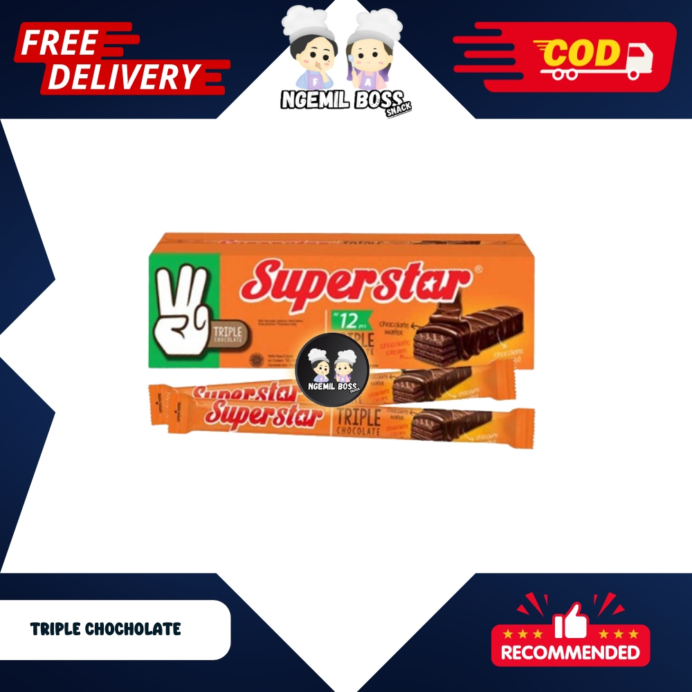 

Superstar Triple Chocolate Roma Wafer Cokelat 1 Pack Isi 12Pcs Netto 18g