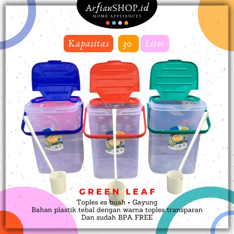 Gereen Leaf - Toples Es Buah + Gayung 30 Liter / Aquarium es Buah / Wadah Es Kelapa