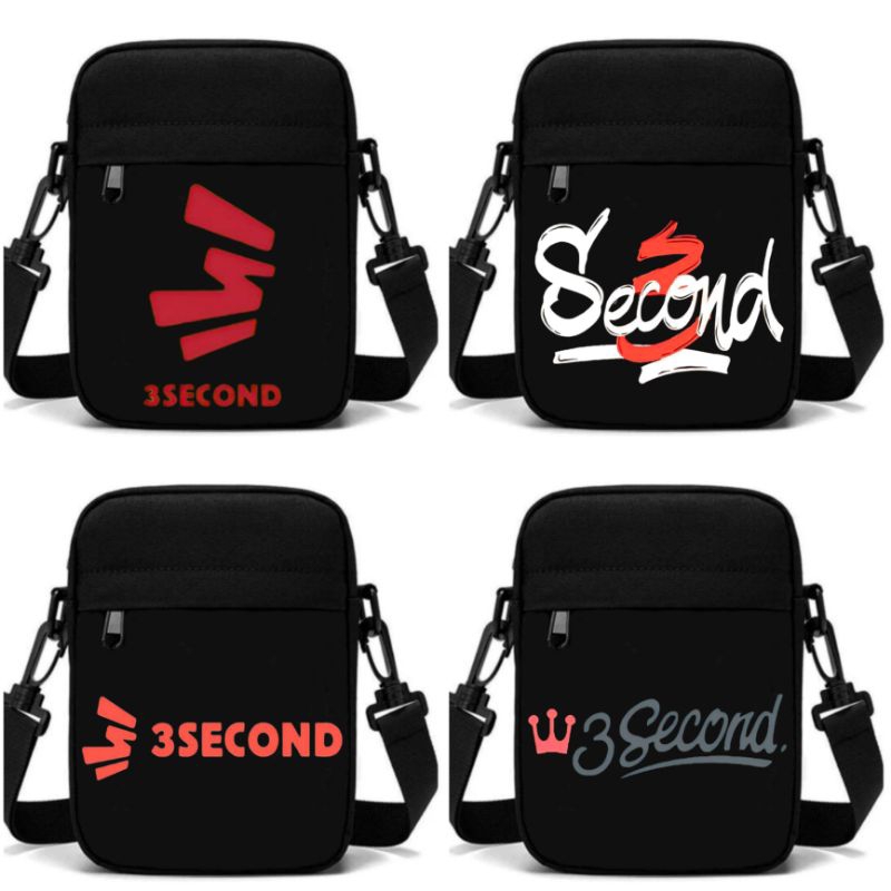 Tas Selempang Hitam Three Second Distro Bahan 100% Kanvas Cordura / Tas Selempang Mini Three Second/