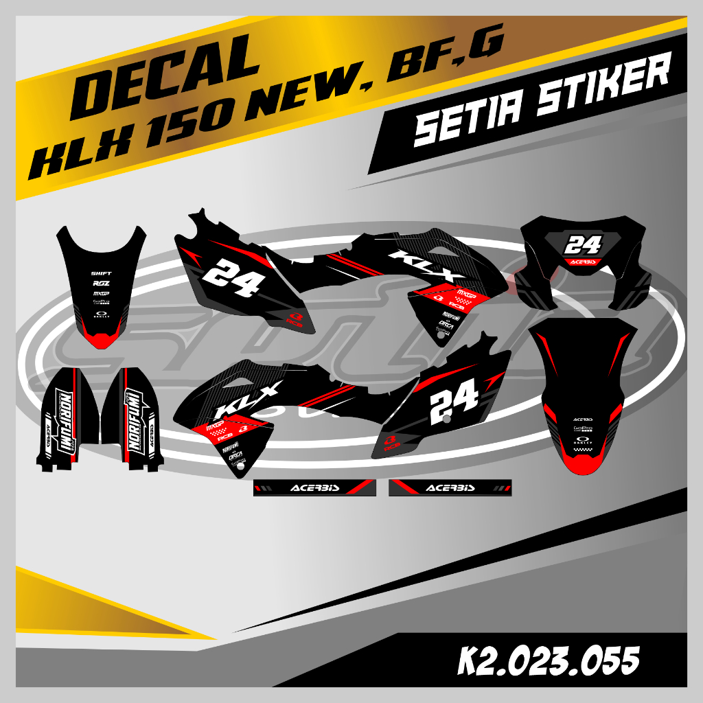 DECAL KLX BF 150 NEW, G, SE, FULL BODY, WARNA HITAM LIS MERAH, KEREN, SIMPLE, STIKER SUPERMOTO TRAIL