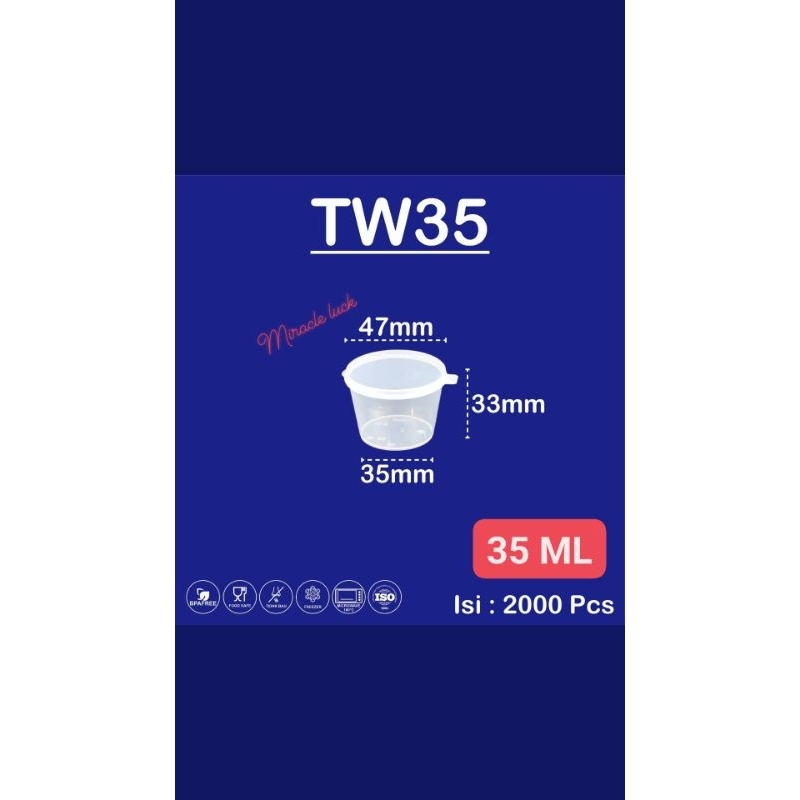 kotak makan plastik/twinwall 35ml/tempat saos/foidgrade/bpafree/isi100pcs