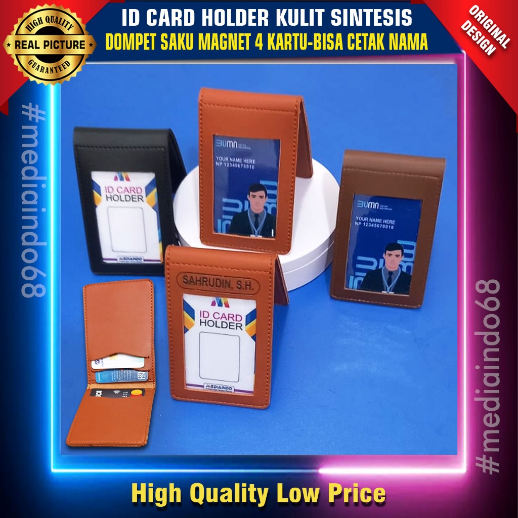 

Id Card Holder Kulit-Dompet Saku Magnet 4 Kartu