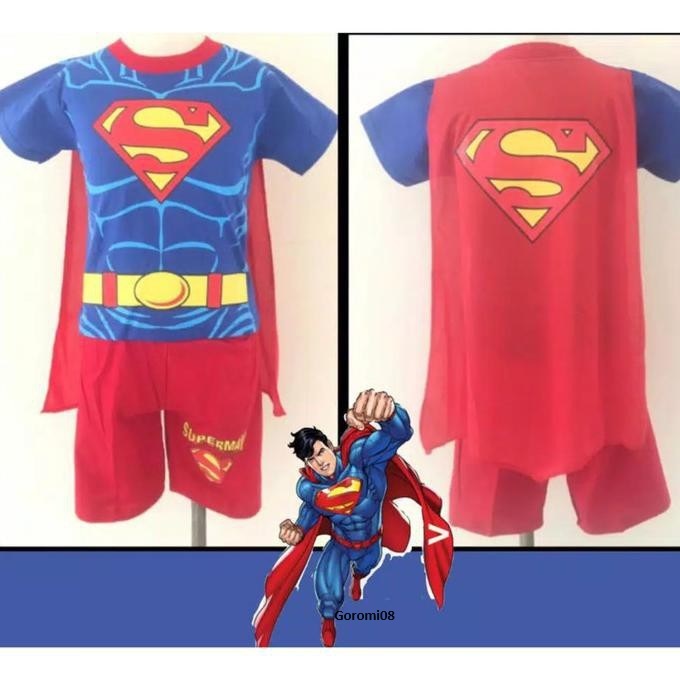 Baju anak setelan superman sayap lengan pendek / BAJU ANAK SUPERMAN PENDEK SAYAP
