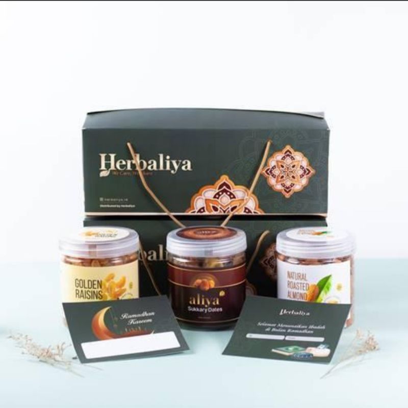 

HAMPERS BOX EXCLUSIVE HERBALIYA HEALTHY FOOD MIX (Kismis, Kurma Sukari Premium, Almond)