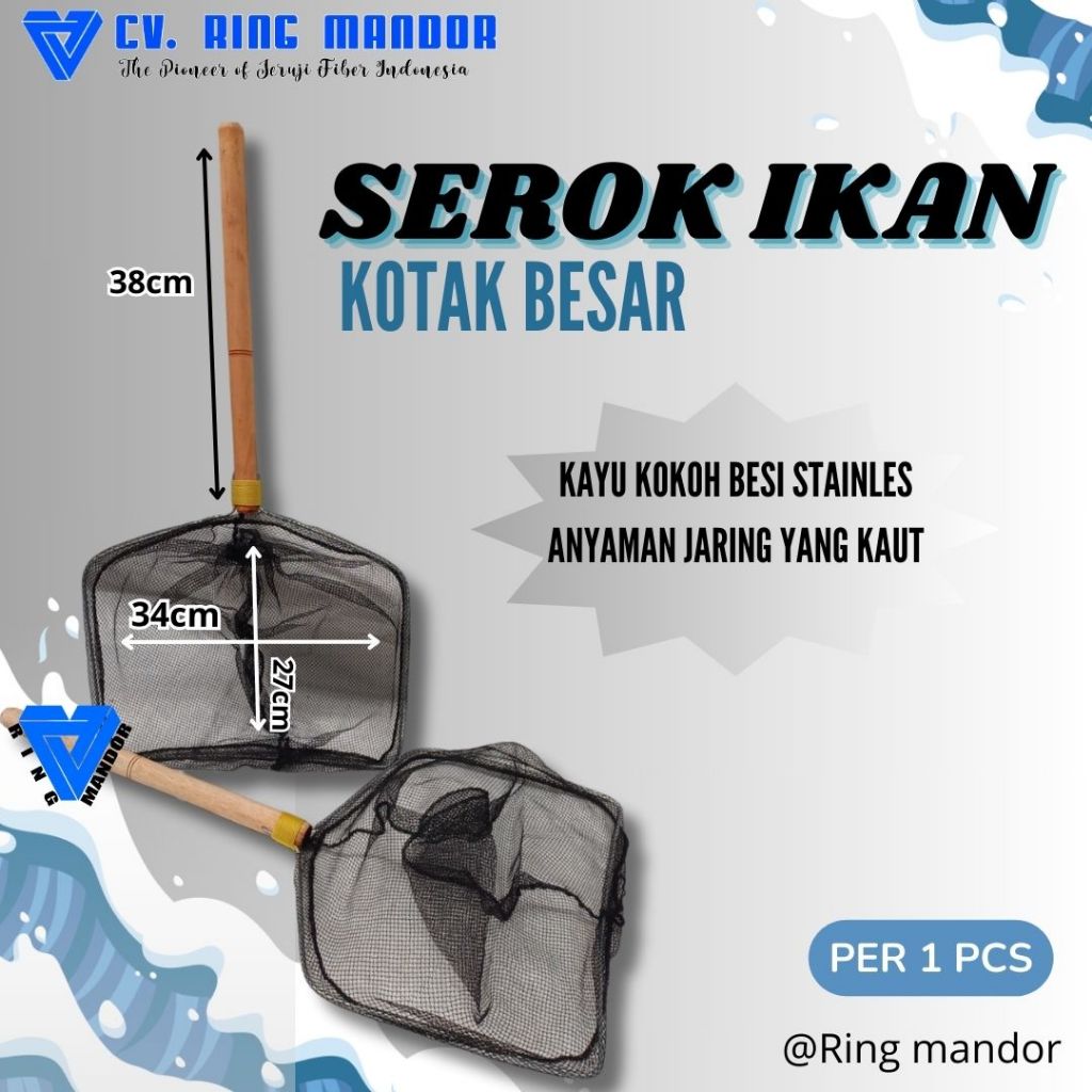 serokan ikan kotak besar jumbo Serokan Ikan Besar Gagang Kayu / Serokan Tangkap Ikan