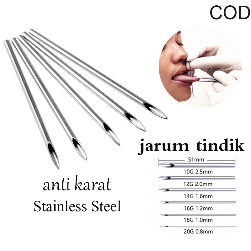 Alat Tindik jarum tindik Telinga Stainless Steel Aman Disterilkan Tas Kemasan Sekali Pakai 10/12/14/
