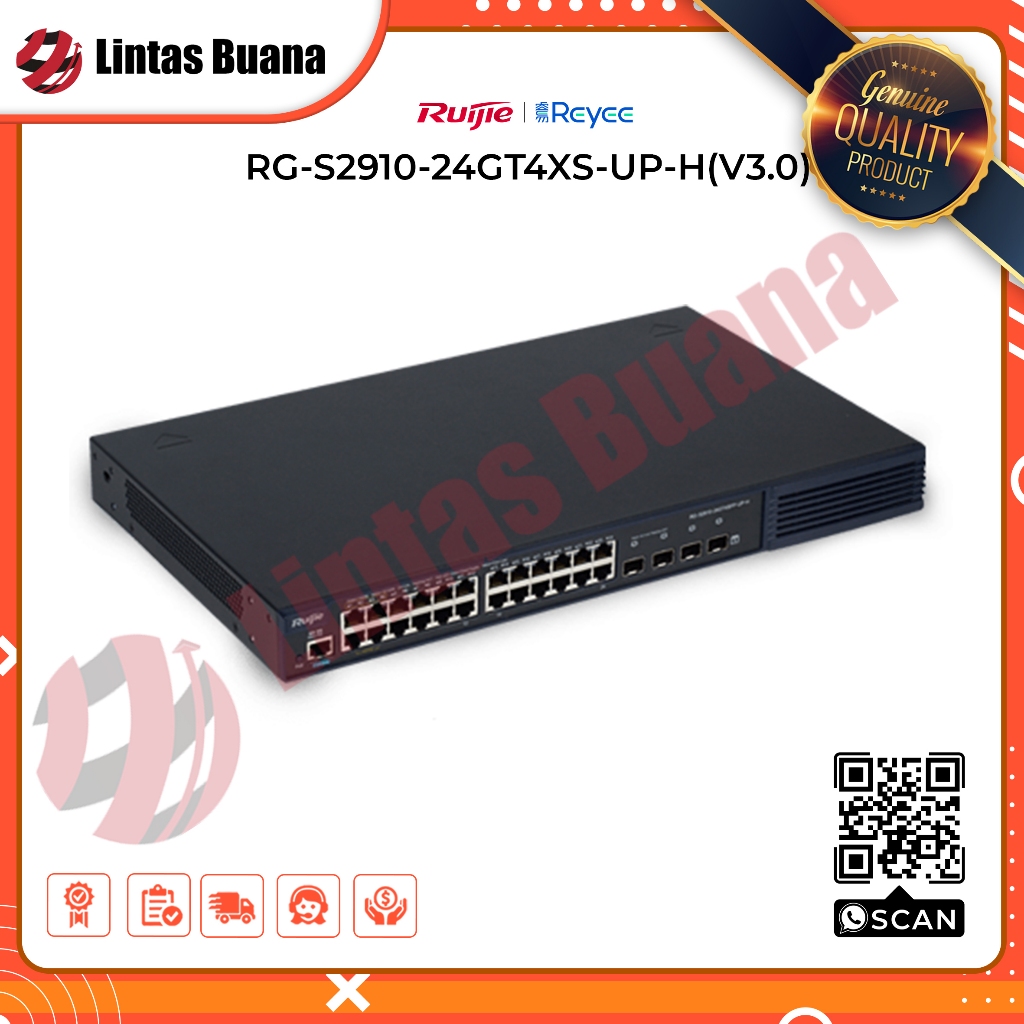 Switch RG-S2910-24GT4XS-UP-H (V3.0), 24-Port Gigabit L2+ Managed PoE Switch with SFP+
