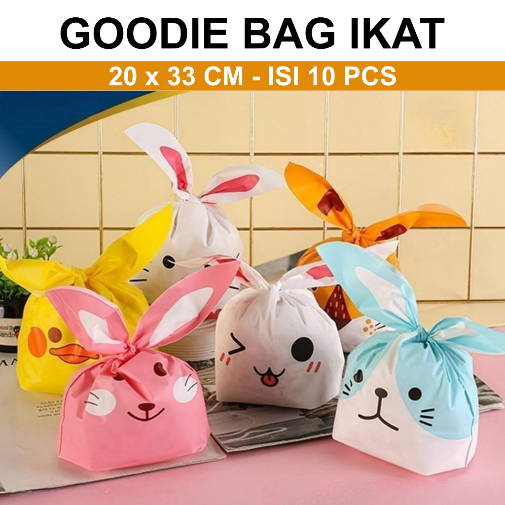 

aiGooTan - (ISI 10) GOODIE BAG IKAT 20x33 - Plastik Kemasan Ultah Tas Snack Anak Lucu Murah Medan