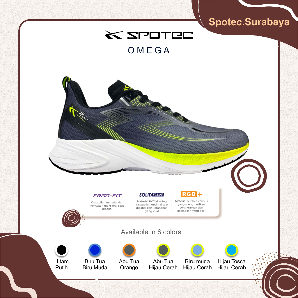 Sepatu Running SPOTEC OMEGA Abu-Hijau Cerah