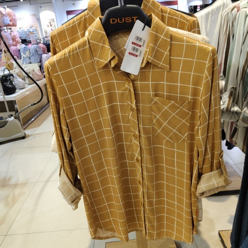 KEMEJA WANITA DUST KOTAK KOTAK MUSTARD