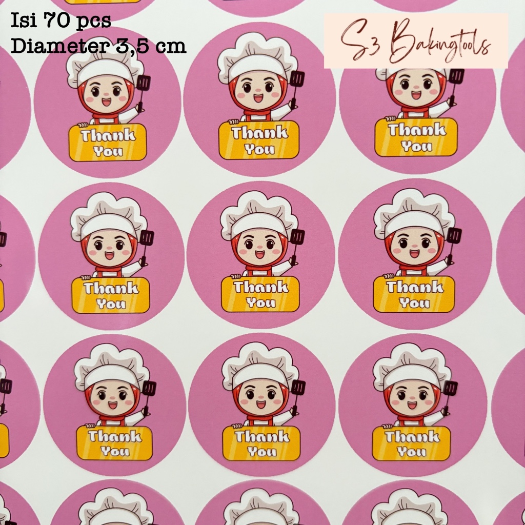 

sticker label stiker thank you cute hijab isi 70 pcs diameter 3,5cm