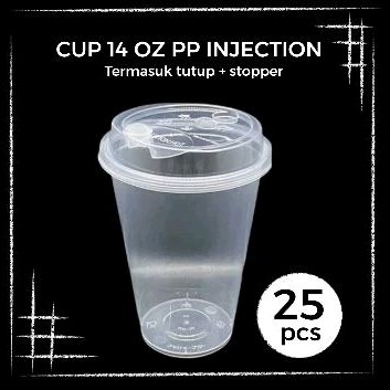Cup PP Injection 14oz / 400ml + tutup + stopper