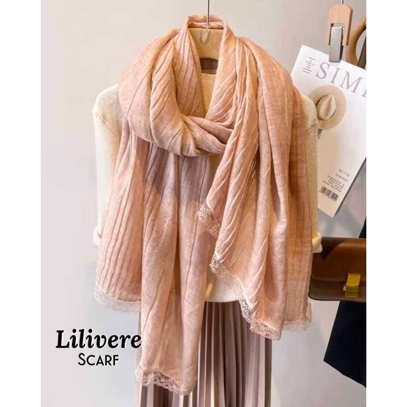 Pashmina Premium Lilivere Scarf Hijab Pleats Viscose Plisket Renda Brukat Shawl