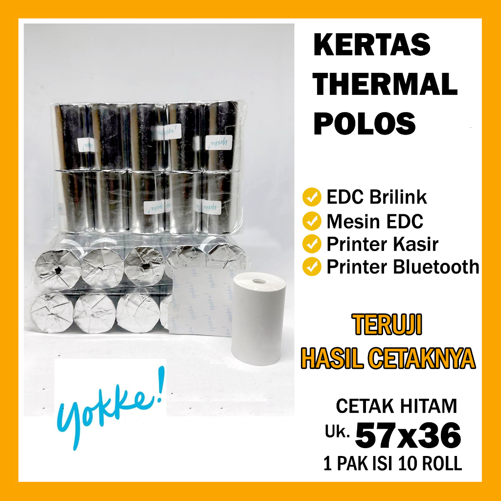 

KERTAS THERMAL YOKKE EDC ISI 10 ROLL (1pak) / Kertas EDC Brilink / Kertas Struk