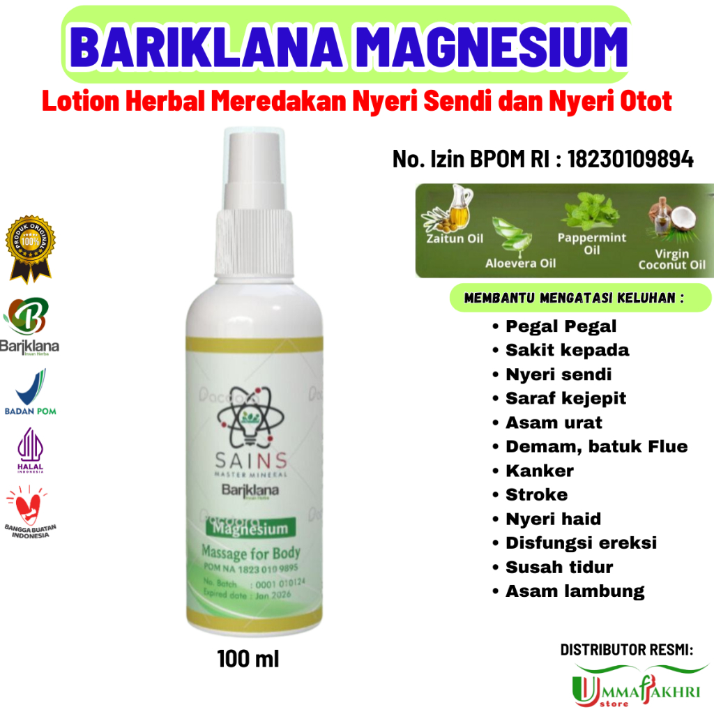 SAINS BARIKLANA MAGNESIUM Lotion Herbal Teraphy Massage For Body All In One