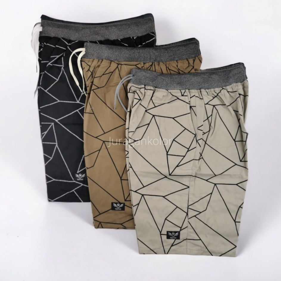 DiSkon  Celana Pendek Pria Dewasa Motif Abstrak Chino Kolor Cowok Short Pants Rib Kekinian