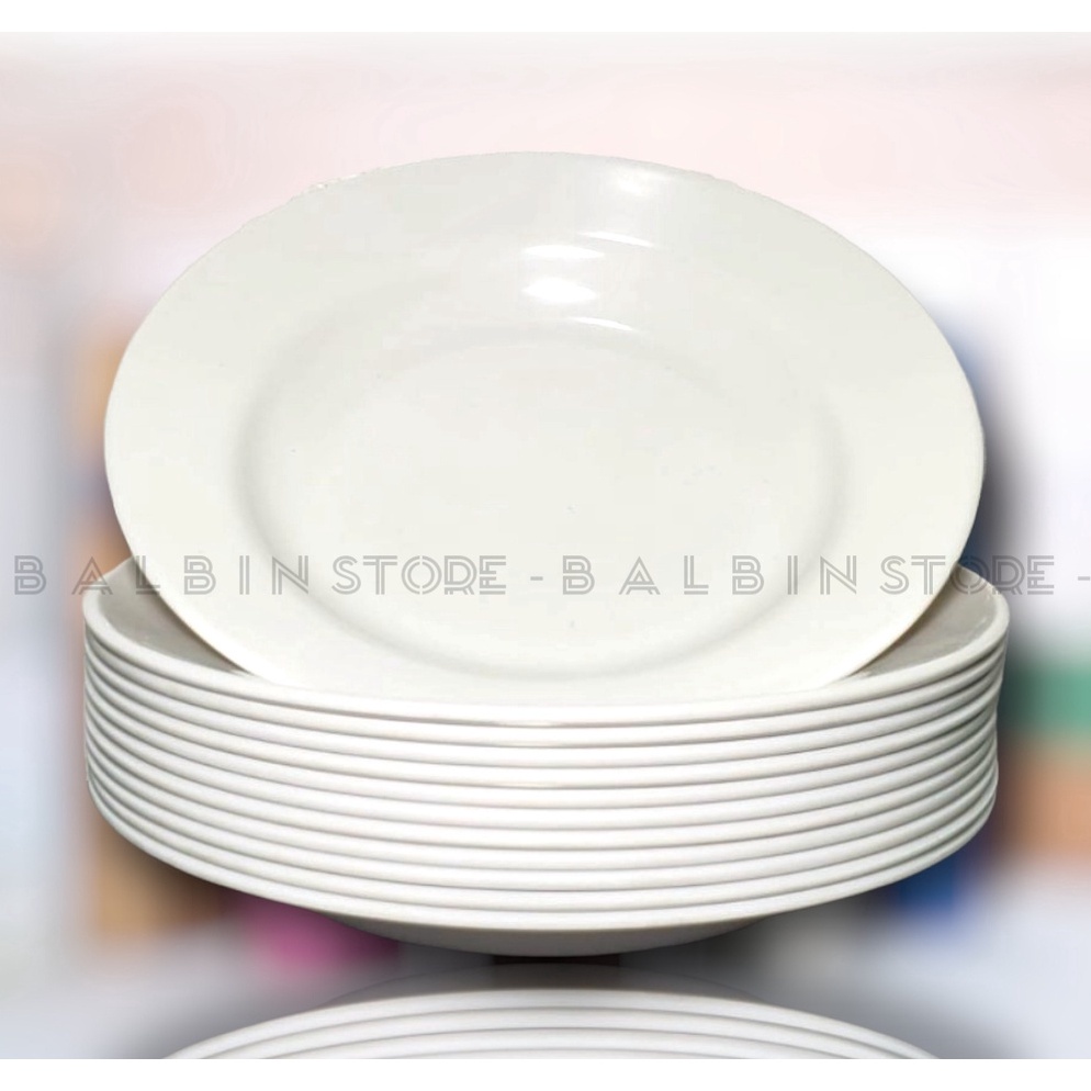 SALE 1 LUSIN PIRING MAKAN 9 PUTIH SEMI MELAMIN SSJ PLASTIK WARE FOOD GRADE P21