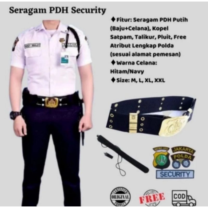 Baju Seragam Satpam Putih PDH Kumplit Berkualitas