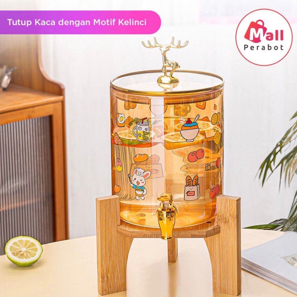 SALE TERBATAS Mall Perabot  Dispenser Air Kaca  Ketel Air Dingin Kaca dengan Tatakan Kayu  Tempat Mi
