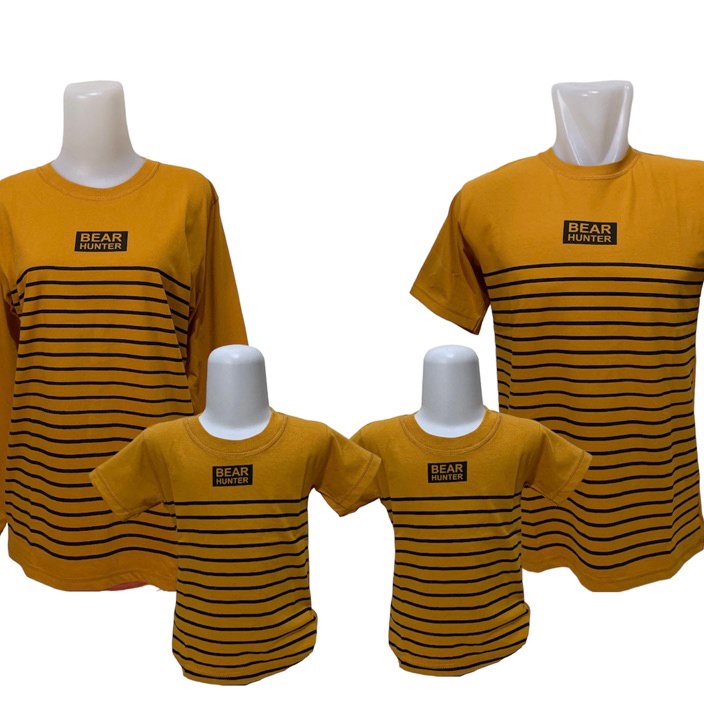 Terlaris Kaos Couple Keluarga stripe garis kuning mustard atasan casual pasangan dewasa anak perempu