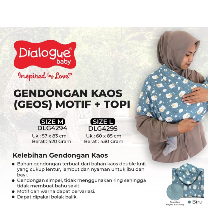 DIALOGUE Baby | Geos Gendongan Bayi Kaos Instan Motif + TOPI (( MOTIF RANDOM )) .