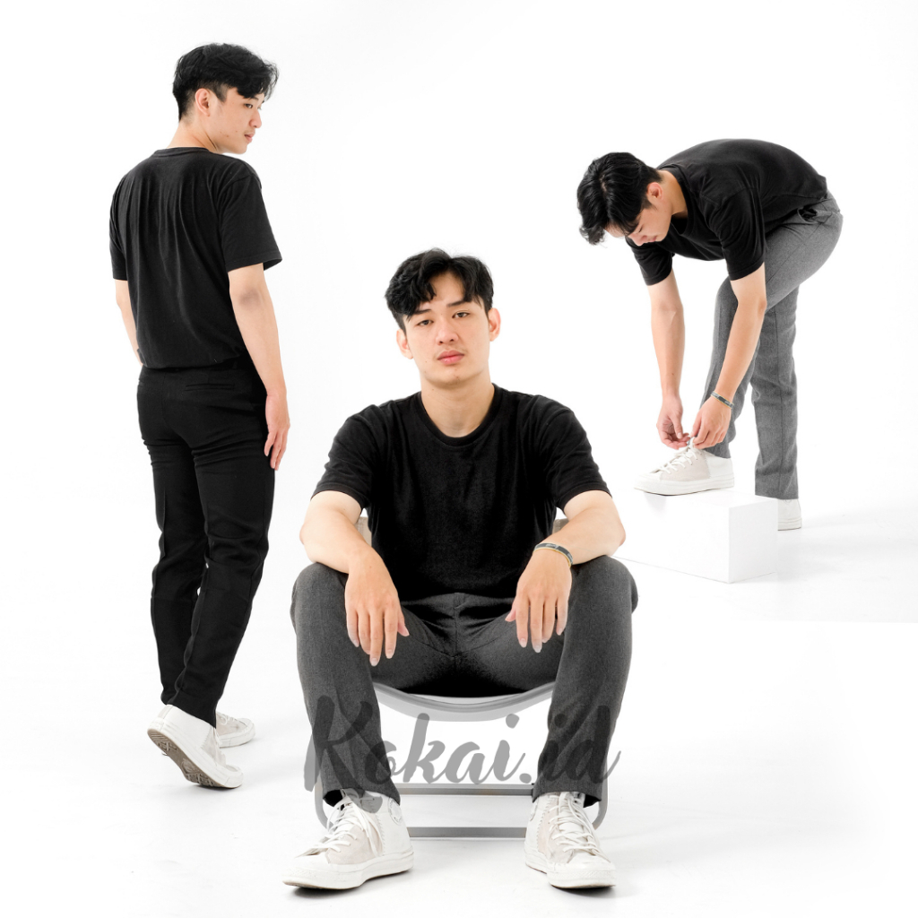 KOKAI Celana Ankle Pants Pria Slim Fit Reguler Gaya Basic Formal Kasual Bahan Semi Woll Premium Ukur