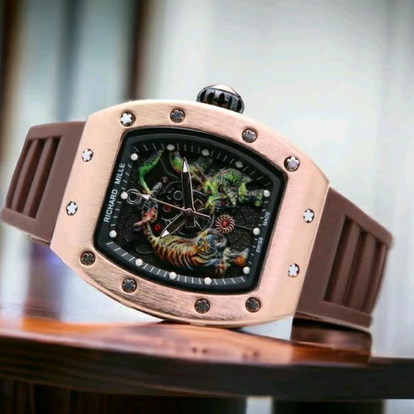 JAM TANGAN PRIA RM DRAGON TIGER SUPER MEWAH DAN ELEGAN TALI RUBBER PILIHAN