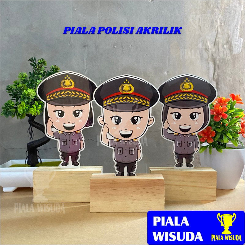 Piala Wisuda Piala Akrilik (Polisi) Tatakan Kayu Free Stiker Nama Piala Karakter Polisi Piala Profes