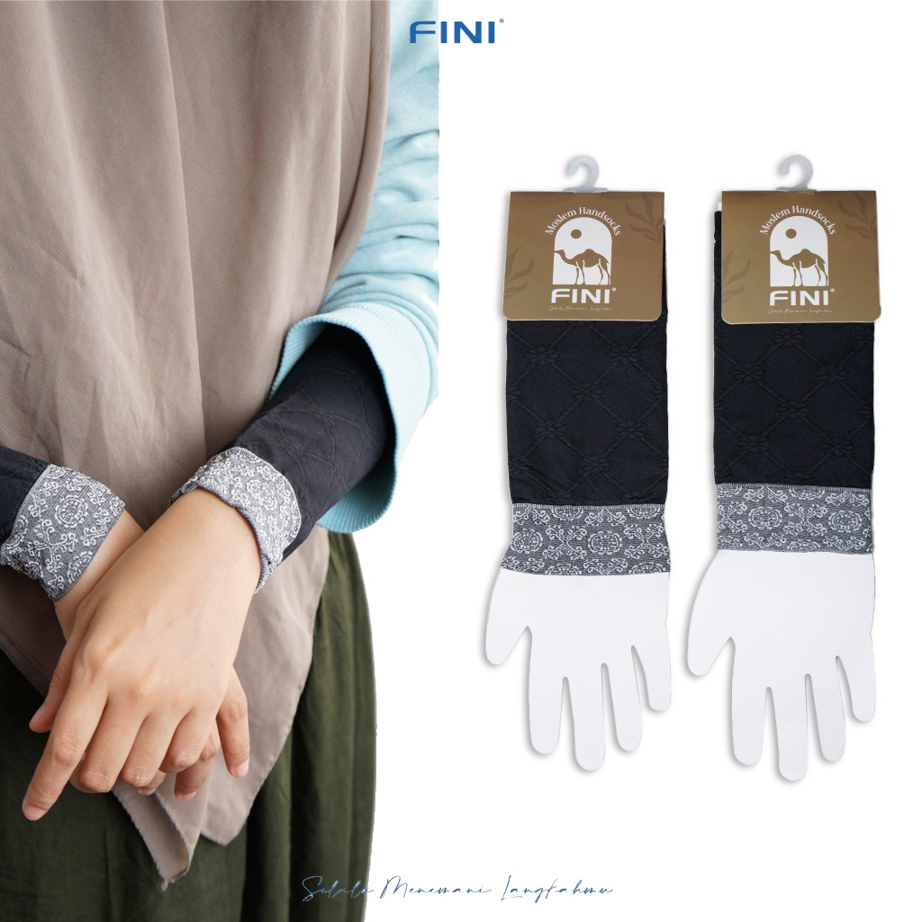 FINI Manset Tangan Handsocks Muslim Bunga Dalam Warna Hitam Bahan Elastis Ukuran Pendek