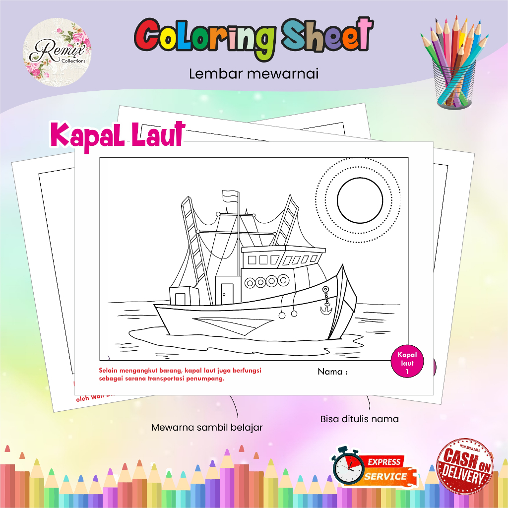 

[20 pcs] Kertas Mewarnai tema KAPAL LAUT / Kertas Gambar / Kertas Warna Anak TK SD / Watercolor