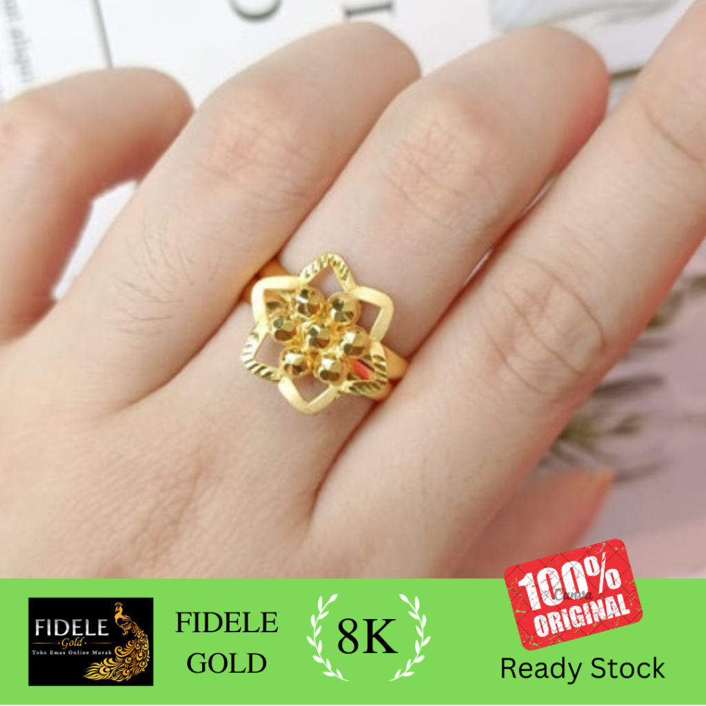 Cincin bunga krawang fashion emas asli kadar muda 375