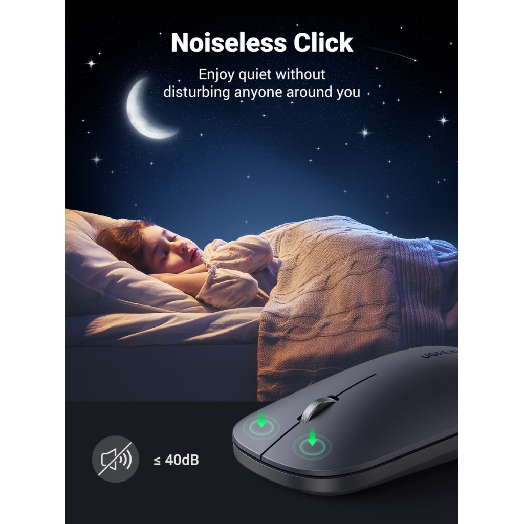 UGREEN Mouse Wireless Silent Klik Dual Koneksi Bluetooth + Dongle For Komputer Laptop Macbook-2