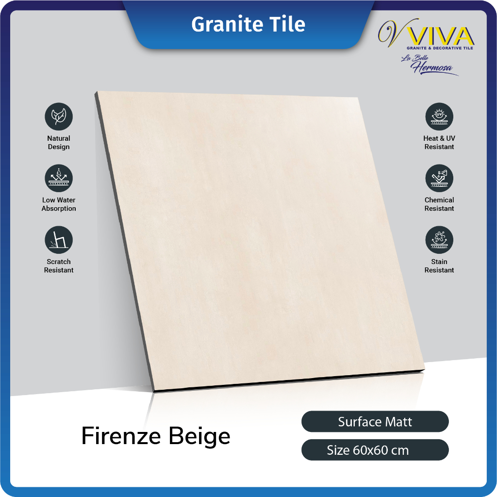 Viva Granite Tile Firenze Beige 60x60 Granit / Kramik Lantai Outdoor Kamar Mandi