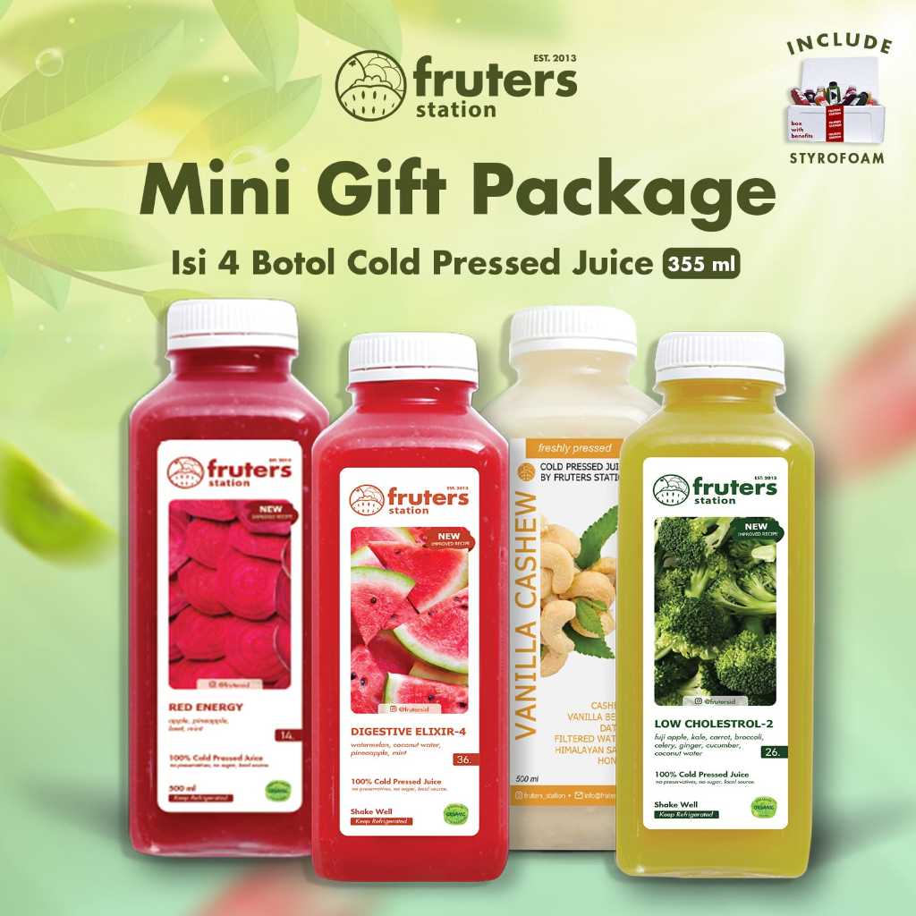 

Cold Pressed Juice 100% Murni Jus Sehat Jus Langsing Detox NEW GIFT PACKAGE Fruters Station