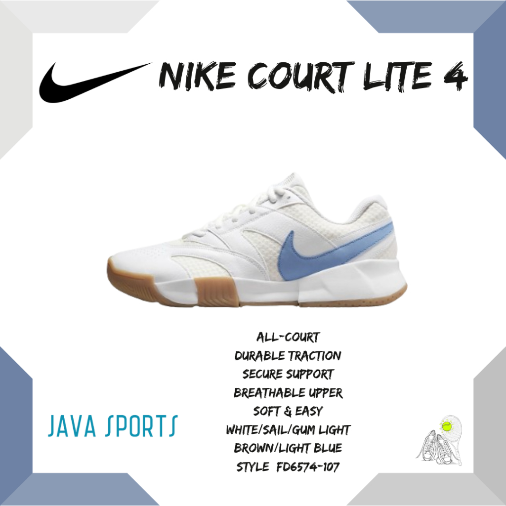 Sepatu Tenis Nike Court Lite 4 Original Tennis Shoe | White/Sail/Gum Light Brown/Light Blue