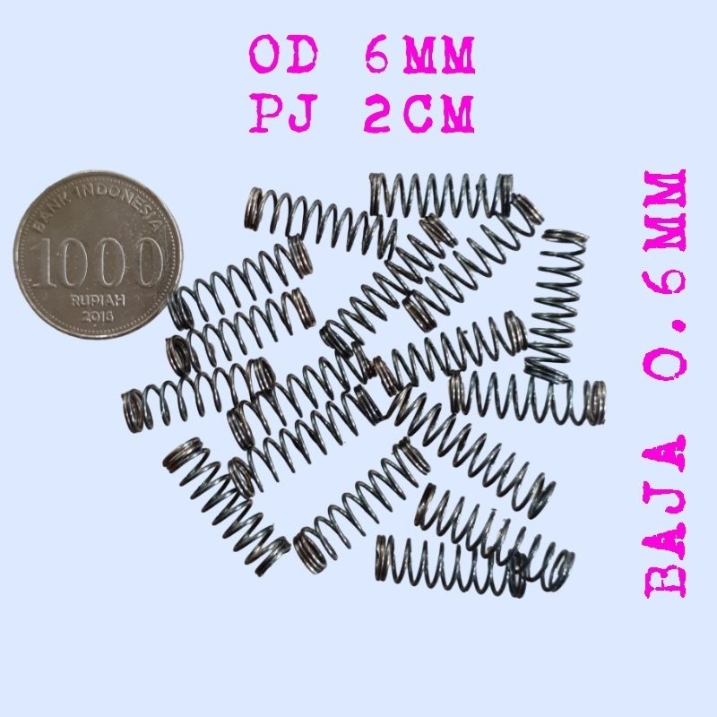 Per pegas Tekan OD 6mm Pj 2cm Baja 0.6mm
