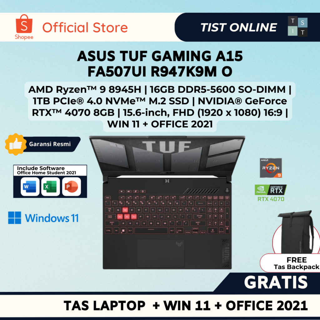 ASUS TUF GAMING A15 FA507UI R947K9M O AMD RYZEN 9 8945HS RTX4070 16GB