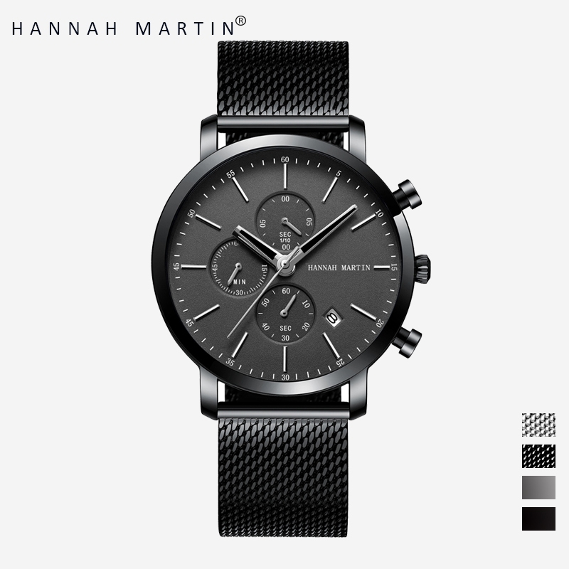 HANNAH MARTIN Jam Tangan Pria 100% Original Tahan air COWOK Kronograf Quartz Analog Laki 109W