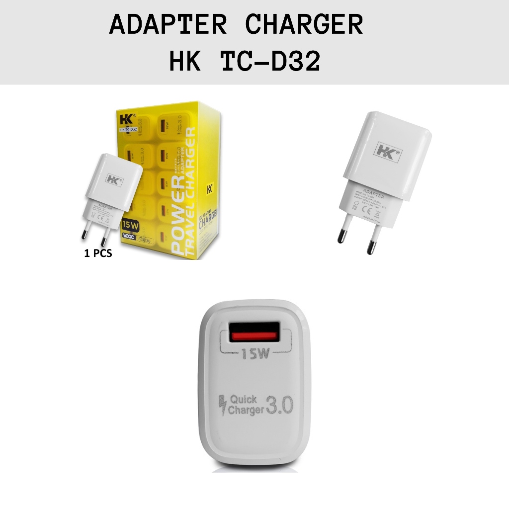 HK D33 D32 Charger Fast Charging Adaptor Charger HK 15W QC3.0